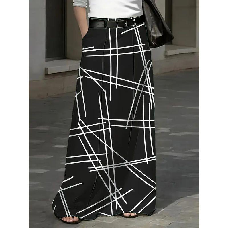 

Printed Elastic Waistband Half Skirt Print Elastic Waist Belt Cardigan Skirt Black thin strip XL