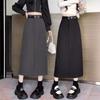 2024 Spring & Autumn High-Waist Slimming A-Line Midi Skirt - Black Versatile Split Skirt