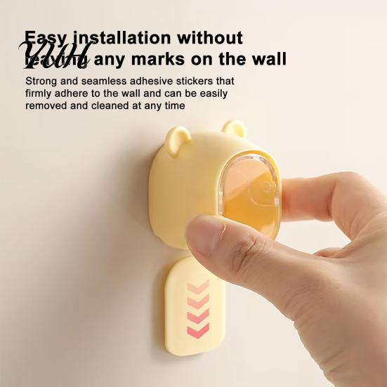 Space Saving Toothbrush Case Cute Bear Wall Mounted Holder with Dustproof Flip Cover, Single Hygienic Brush Protector Dispenser Storage Organizer,