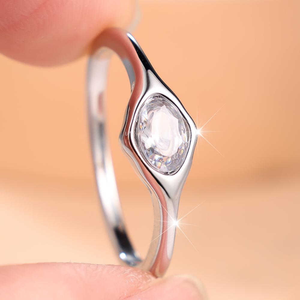 Delicate Silver Color Oval Zircon Slim Band Ring Three Colors Available for Women Daily Wear and Party