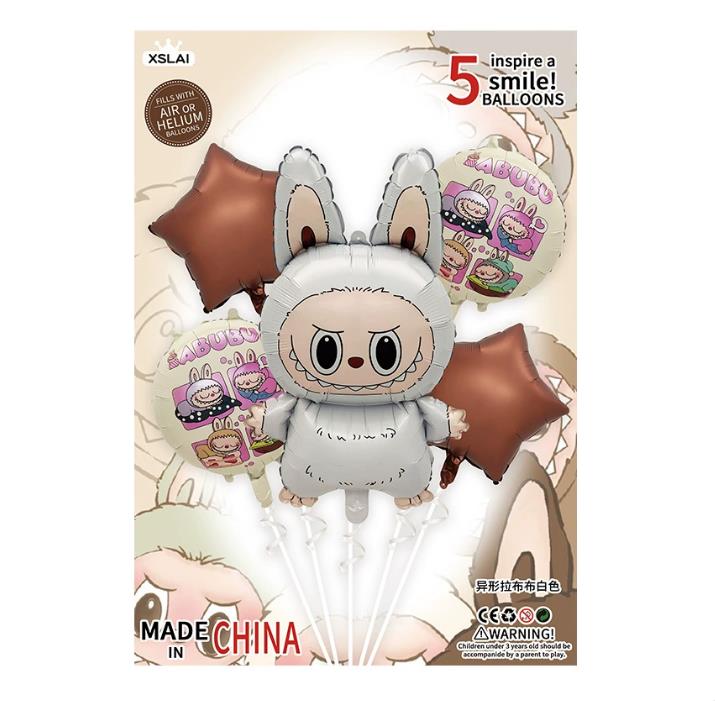5 Stück Niedlicher Cartoon Labubu Aluminiumfolienballon Kinder Geburtstagsfeier Dekoration Babyparty Aufblasbares Spielzeug