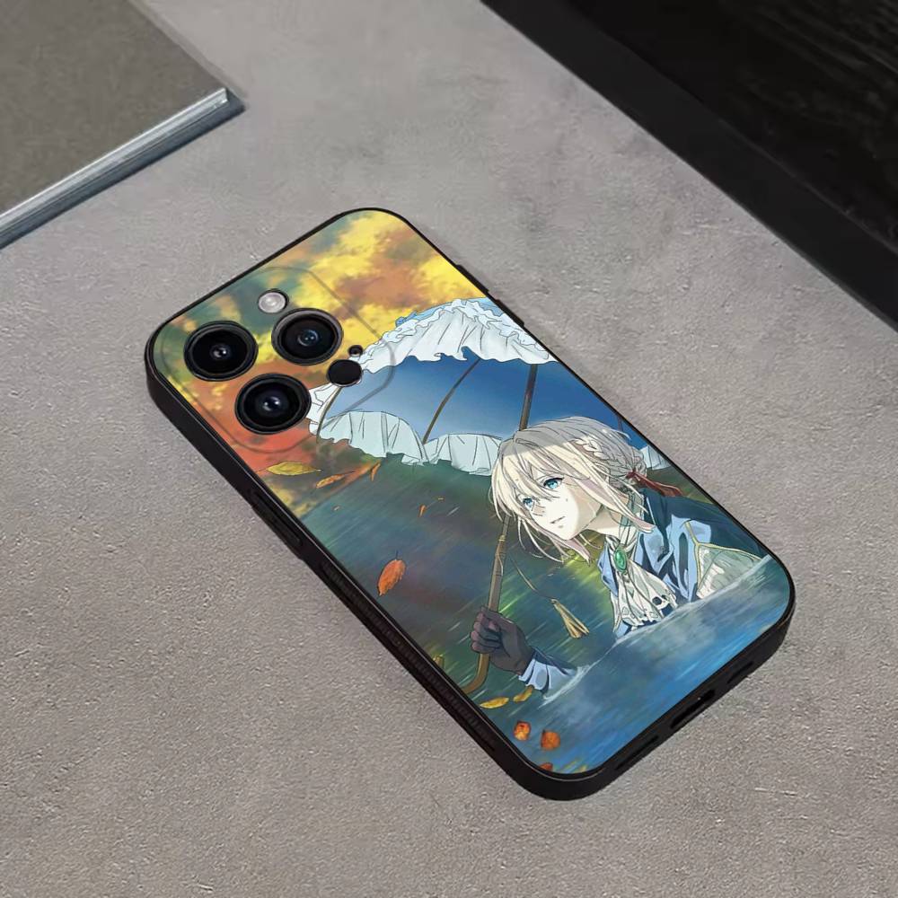 V-Violet Evergarden Anime Phone Case For iPhone 17,16,15,14,13,12,11 Plus,Pro Max,XS,X,XR,SE,Mini,8,7,Soft Silicone Black Cover