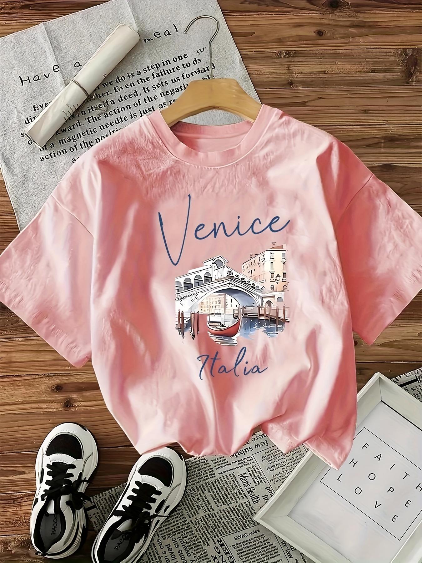 

Женская повседневная футболка с графическим принтом «Венеция, Италия», с изображением моста Риальто и гондолы, женские футболки с буквенным узором S