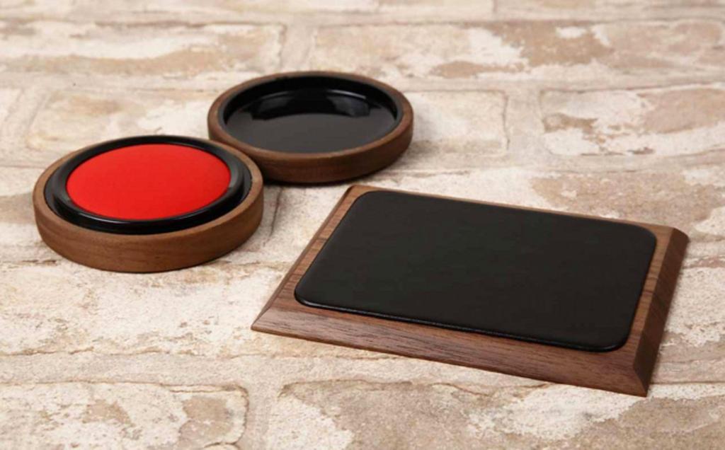 KATOMOKU Vermilion Ink and Stamp Mat Set L (km-10L) Walnut Wood