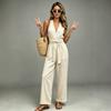 European and American Cross-border 2026 Summer New Sleeveless V-neck Lace-up Wide-leg Jumpsuit Women's Casual Fashion Solid Color Suit