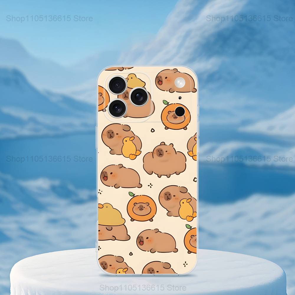 Capybara Painting Cartoon Phone Case For iPhone,14,13,XR,SE,12,15,Pro,Max,Plus,11,17,16,X,XS,Mini Transparent Soft Cover