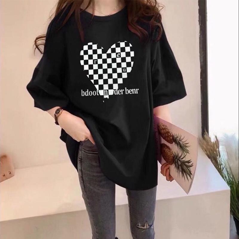 Cotton Loose Mid-length T-shirt Women's Summer Short-sleeved Heart-shaped Love Top Tide