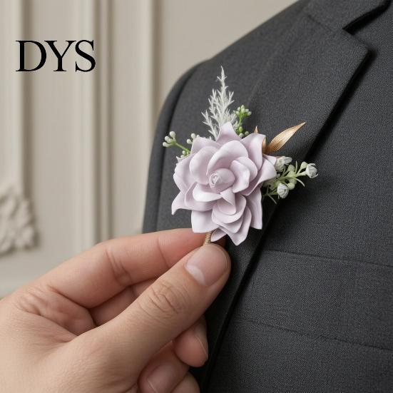 Lifelike Rose Colors Pin Men Simulated Corsage Lightweight Compact Size Brooch Forest Style Lapel Suit Decoration with Green Leaves Vine Elements Prom