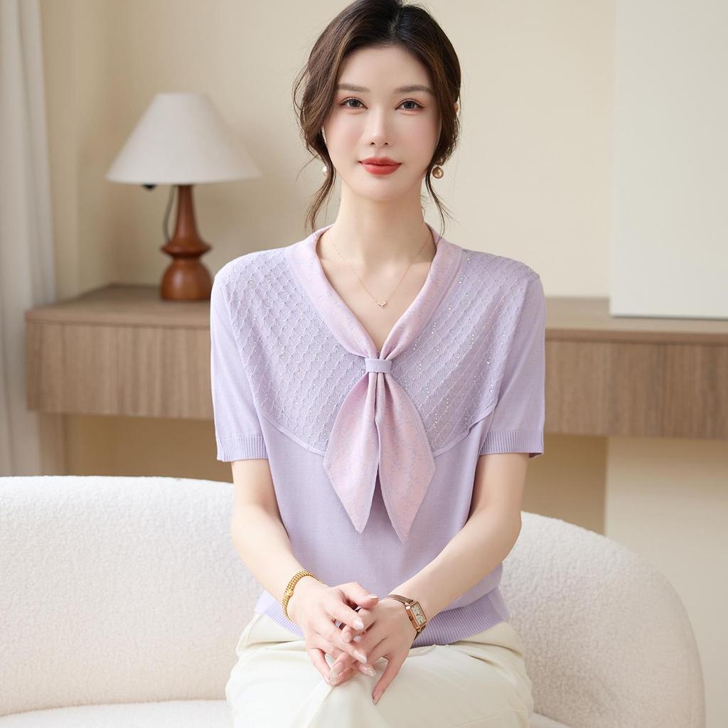 2026 Summer Ice Silk Knit Top for Women: Youthful and Cooling T-shirt