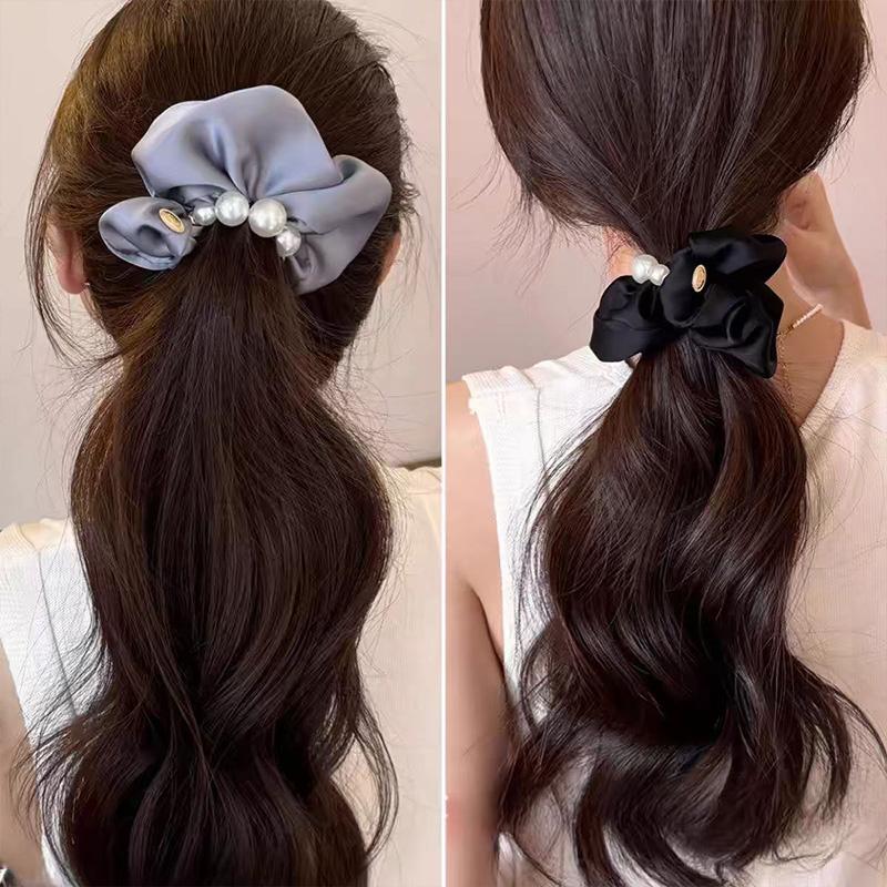 Elegant Pearls Large Intestine Scrunchie Hair Band For Women Girls Sweet Hair Ornament Ponytail Holder Hair Tie Hair Accessories