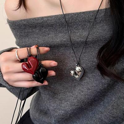 Fashion Irregular Heart Pendant Necklace For Women Girls Sweet Adjustable Pull-out Sweater Chain Jewelry Accessories Gifts