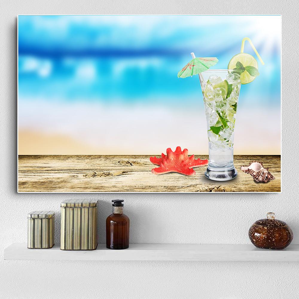 Modern Fresh Fruit Juices and Cocktails Canvas Painting Summer Sea Wall Picture Posters and Prints for Living Room Decor Cuadros
