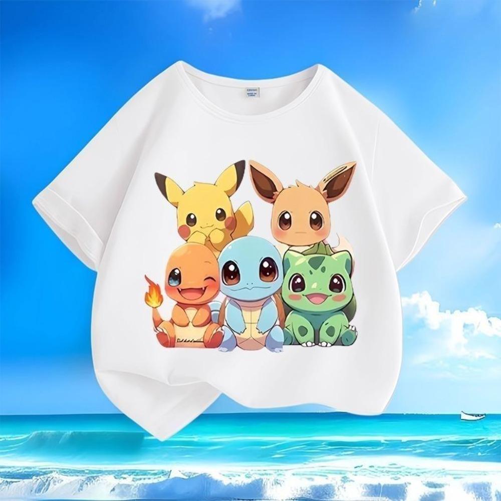 2026 Pokémon Children's Printed T-Shirt, Crew Neck Casual Pikachu Short Sleeve, Boys' Summer Loose Top