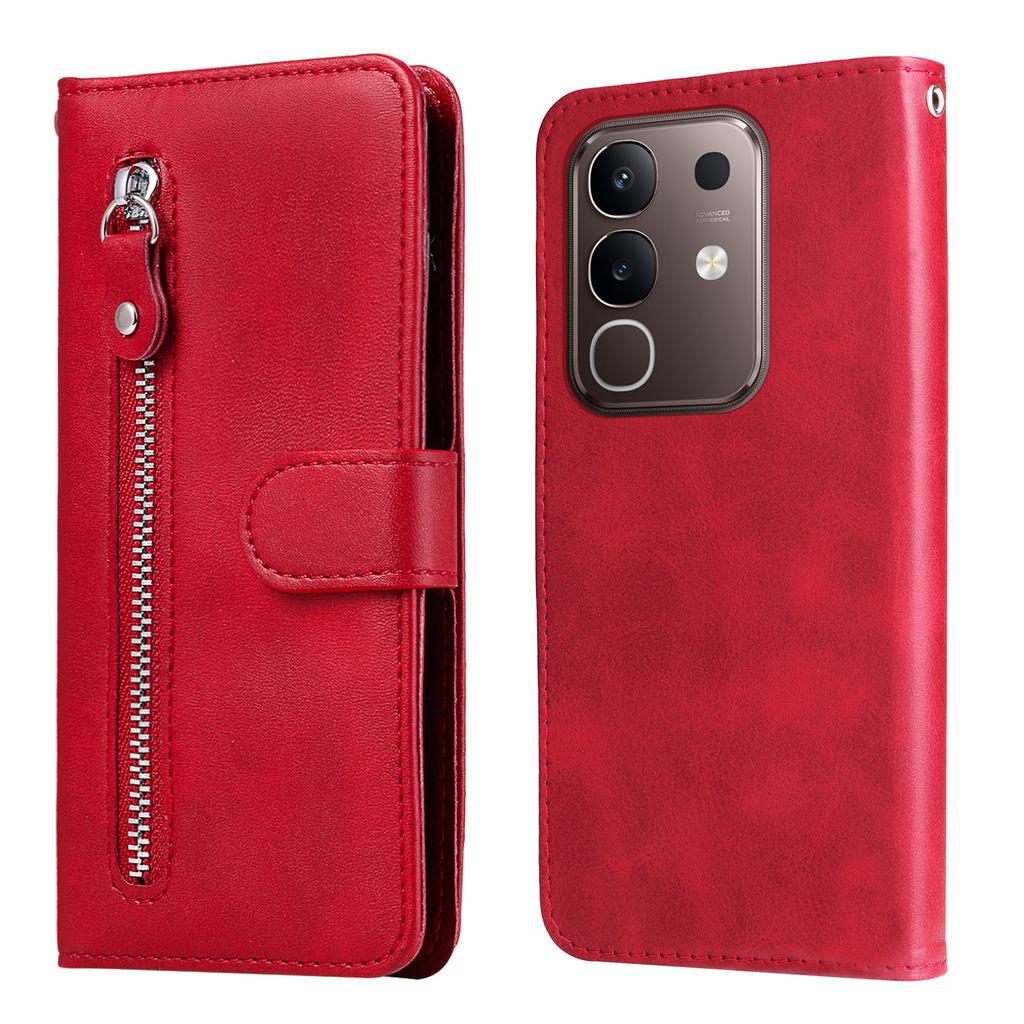 For vivo Y29 4G PU Leather Cases with Zipper Pocket Wallet Phone Cover Stand