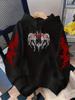 Dark wind gothic letter print hooded sweater men and women the same red loose street style top