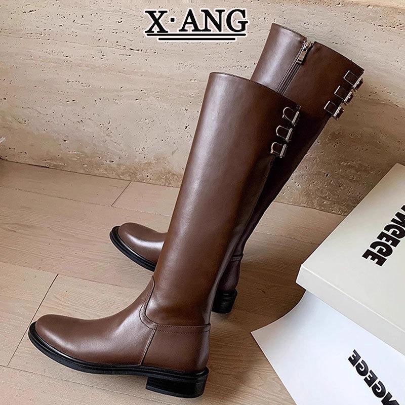 

Cowhide version thick heel but knee boots women s thin high boots new autumn and winter knight leather boots 40