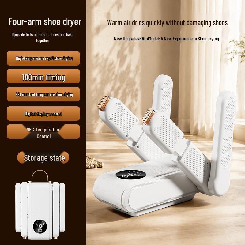 Folding Multi-Pair Retractable Shoe Dryer with Hot Air and Timer