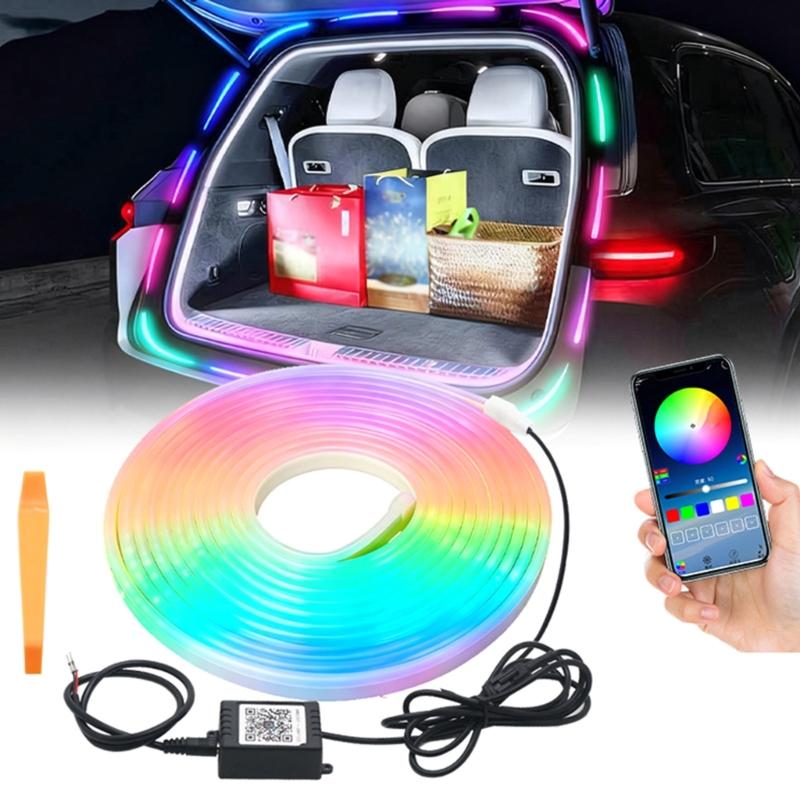 Auto On Light LED Atmosphere Light for Car Trunk Bluetooth-compatible APP Control Dynamic Color and Effect Easy Install