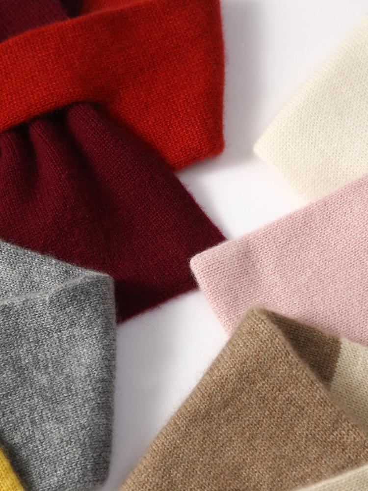 Women Pure Cashmere 2-color Combination Knit Bowknot Small Scarf Neckerchief Neck Warmer Ring Collar Female Boutique Small Accs