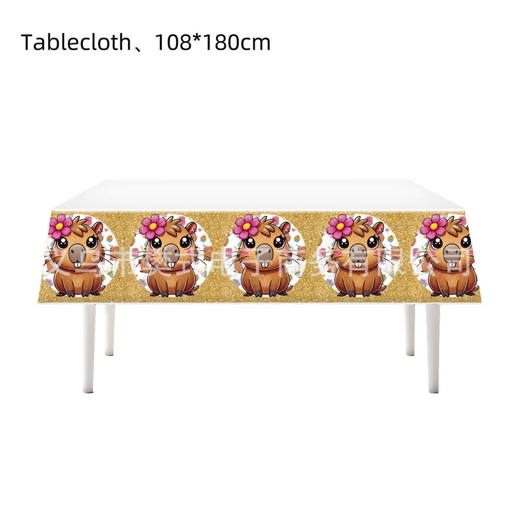 Capybara Theme Birthday Party Tableware: Disposable Plates, Napkins, & Tablecloth