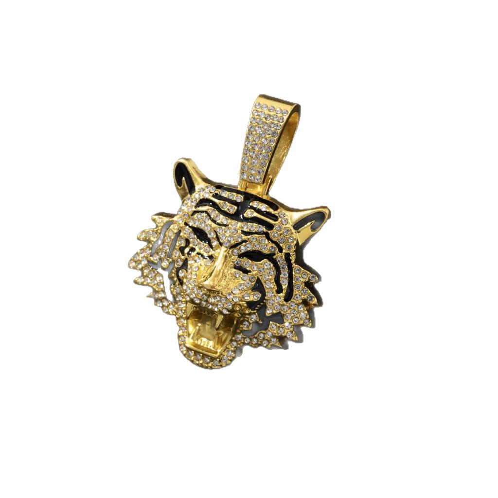 Zinc Alloy Tiger Pendant Necklace Men European American Domineering Punk Hip Hop Cool Full Zircon Personalized Cuban Chain Neck Jewelry Gift