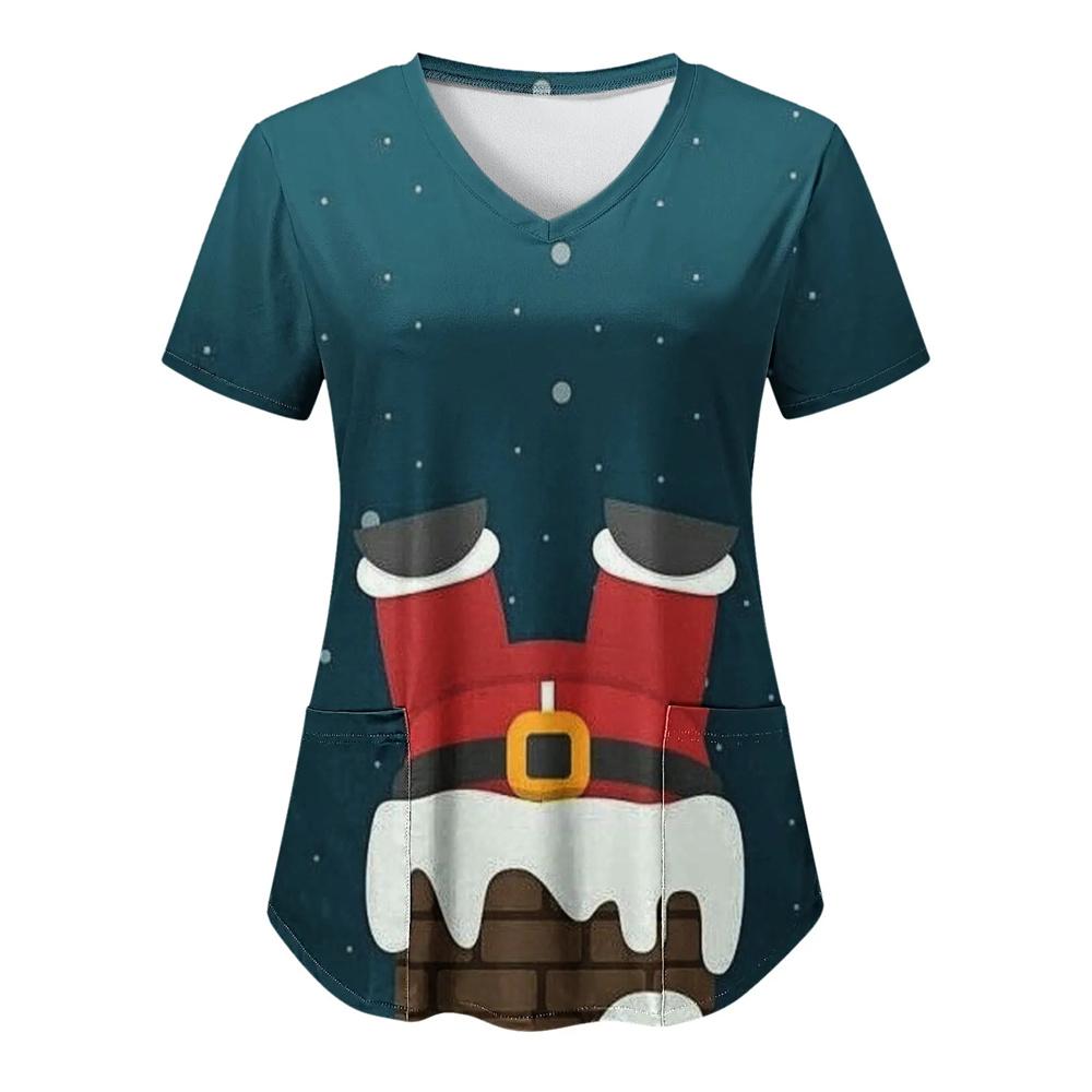 Fruit Plus Size V-Neck Tops Pockets Women Working Uniform Nurse Orange Banana Wear Print Femme Blouse Medical Uniforms Shirts