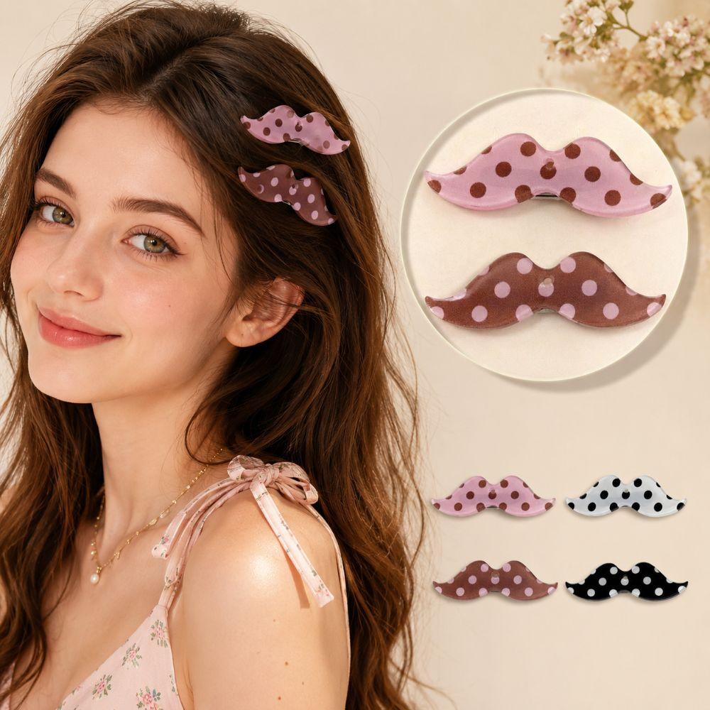 Polka Dot Bangs Clip Korean Snap Clip Fashion Beard Shape Hair Clips For Women Girls