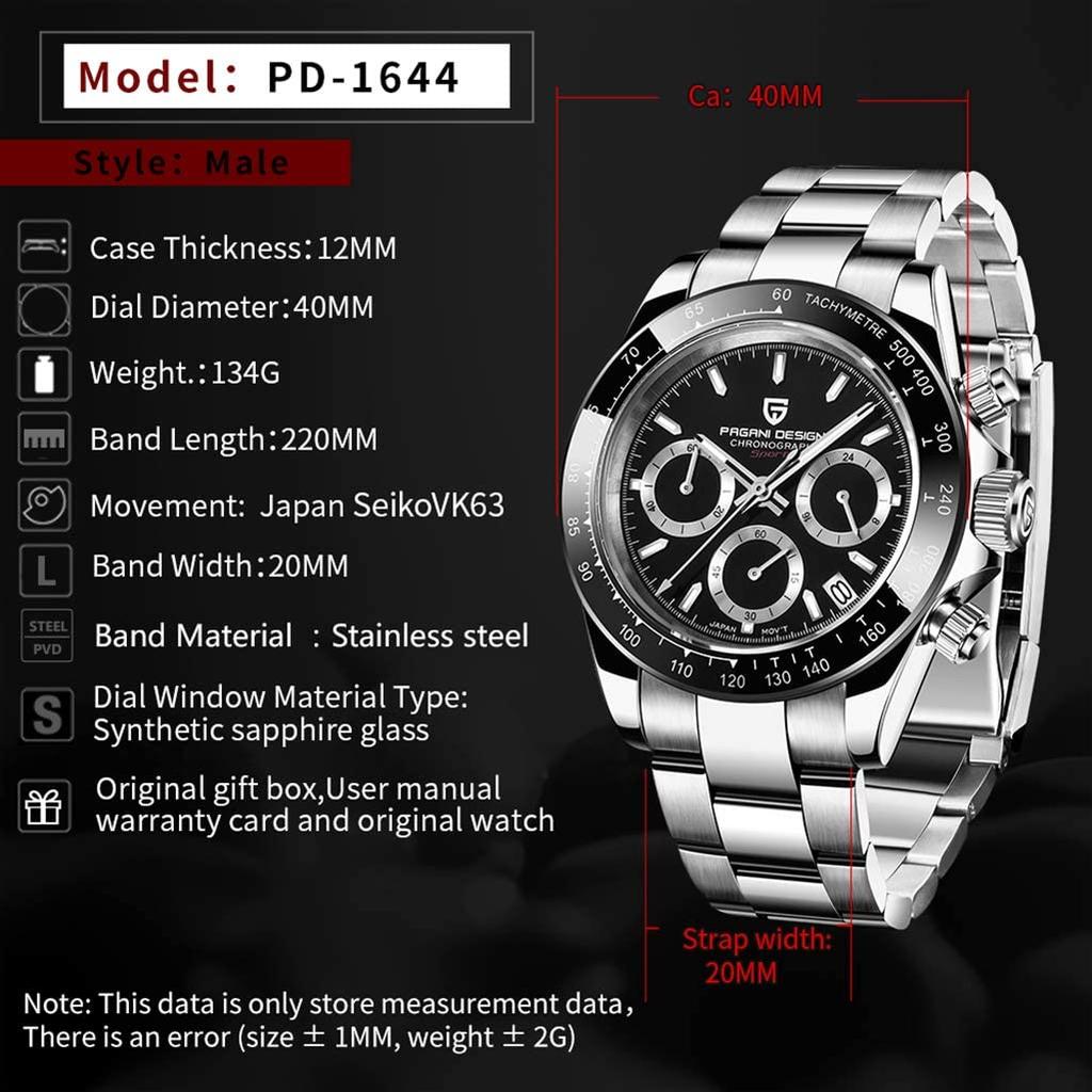 Pagani Design Seiko Quartz Daytona Waterproof Ceramic Stainless Steel Sapphire Business Dress PAGANI DESIGN Men's Watch, Japanese-made Movement,