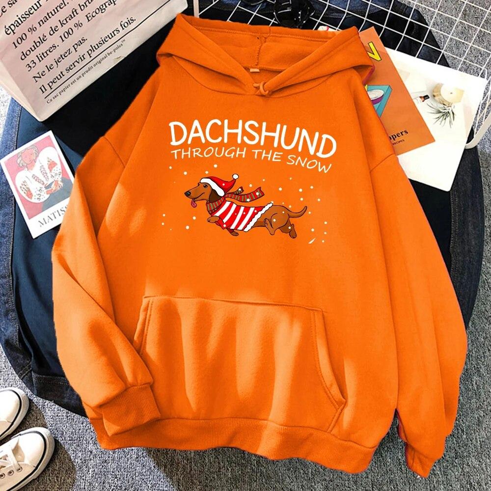 Jezevčík přes sníh Funny Dog Vánoční Unisex mikina Kreativní Roztomilé Oversize Oblečení Podzimní Fleece Polover Unisex mikiny