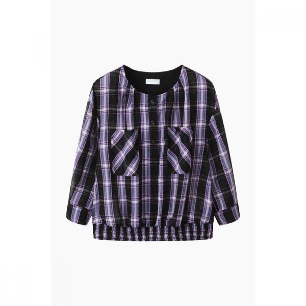 Benetton Smoking Hem Check Sheer Blouse Babl96631 BK (black)/42