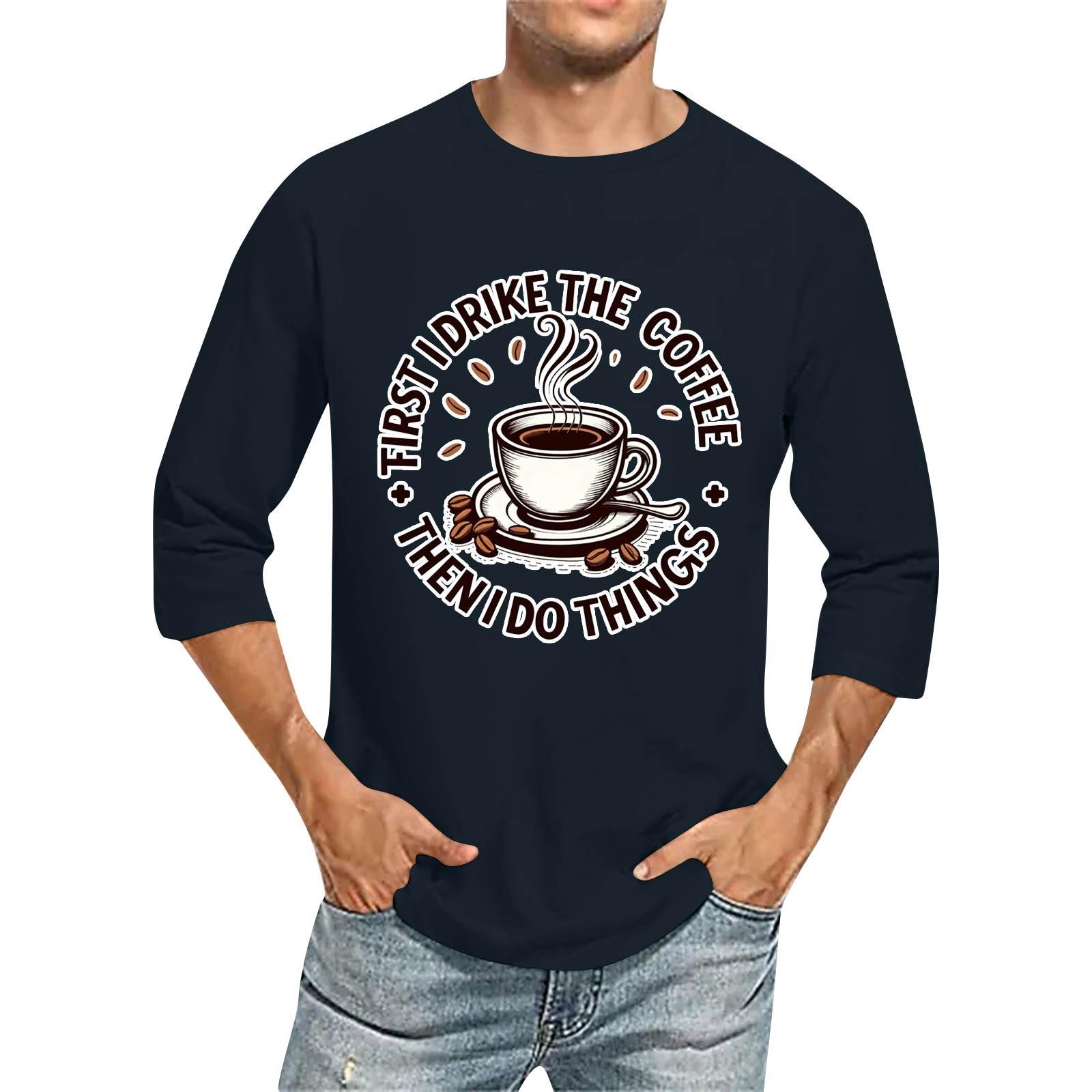 

Мужская повседневная модная футболка с круглым вырезом и рукавом три четверти M тёмно-синий