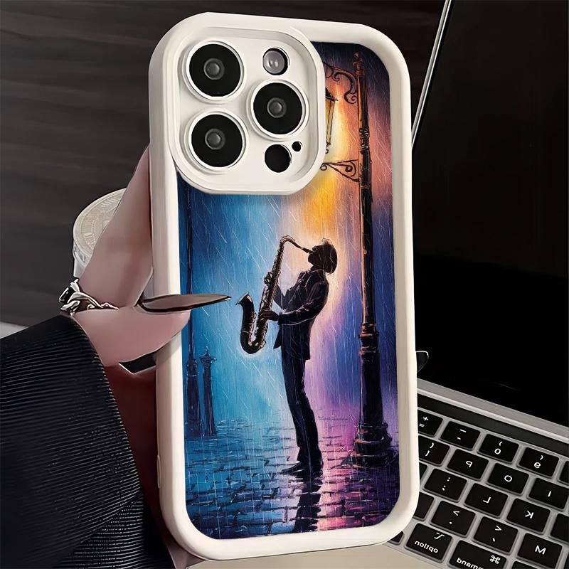 Phone Case for iPhone 17 Air 16E 15 16 Pro Max Saxophone Instrument Music Cover 14 Plus 13 12 Mini Soft Shell Silicone Fundas