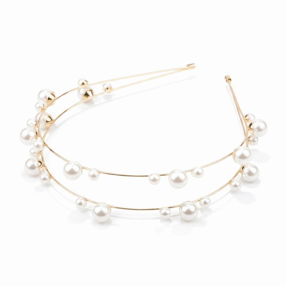 Natural Pearl Pearl Hair Band Double Layered Pearl Headband Versatile Bridal Hair Crown  For Girls