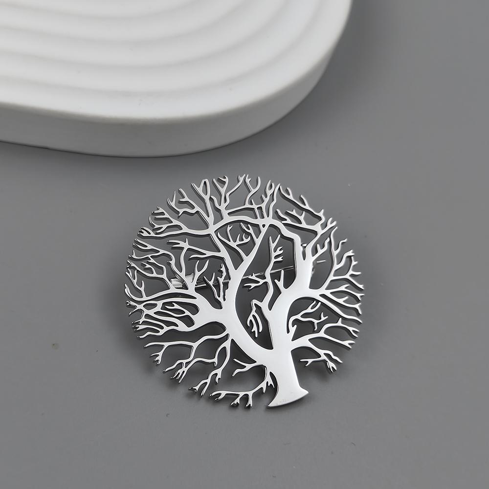 

New round tree of life gold-plated stainless steel brooch, men s suit pin black, high quality father husband gift set серебряный