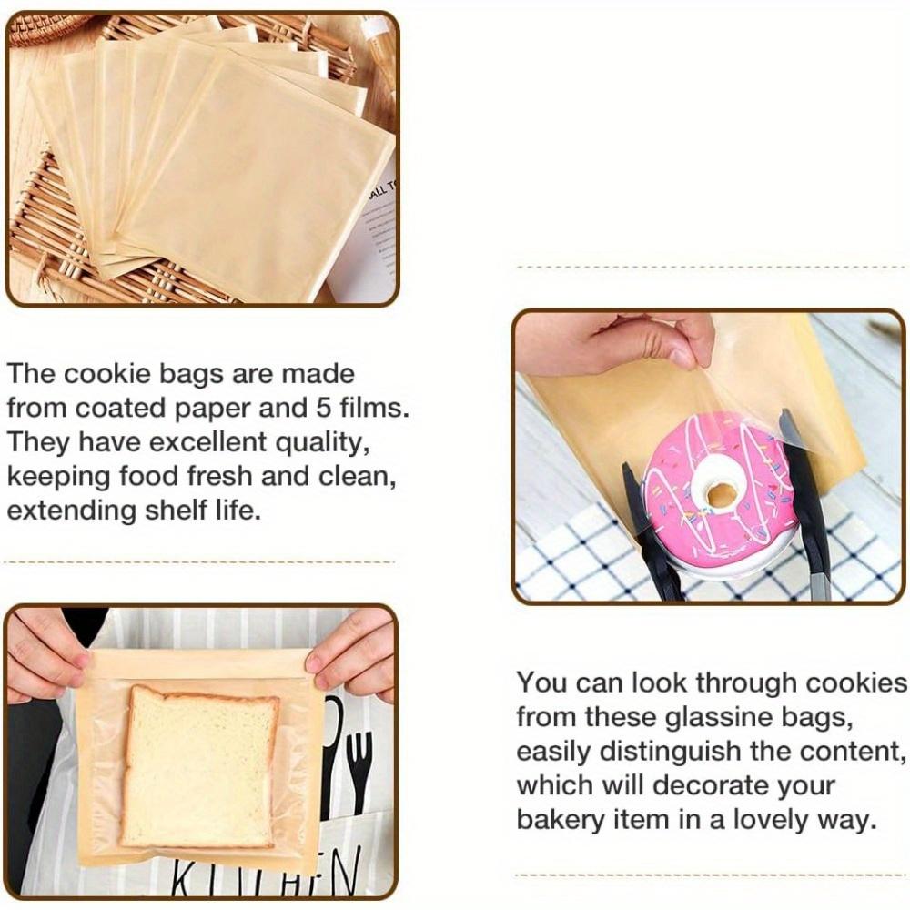 100pcs Bakery Bags with Window Paper Sandwich Bags Donut Bags To Go Bakery Paper Bags for Treat Snack Cookie Packaging