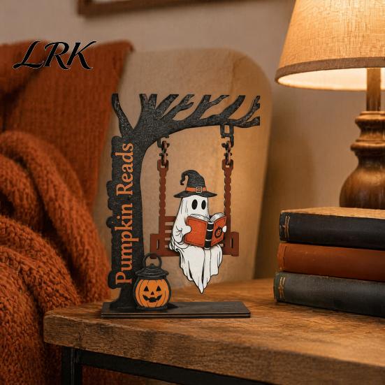 Classroom Decorative Crafts Halloween Desktop Swing Decor, Spooky Home Reading Ghost on A Figurine Stylish Tabletop Ornaments for Living Room Kitchen