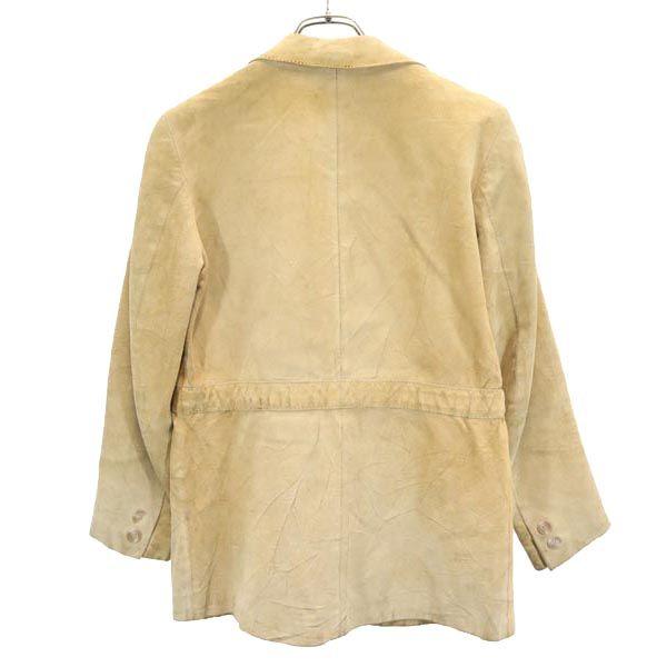 Vintage 60s 70s Long Sleeve Leather Tailored Jacket Beige Women Used