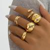 Exaggerated Personality Golden Lava Line Irregular Waterdrop Smooth Surface Ring Set