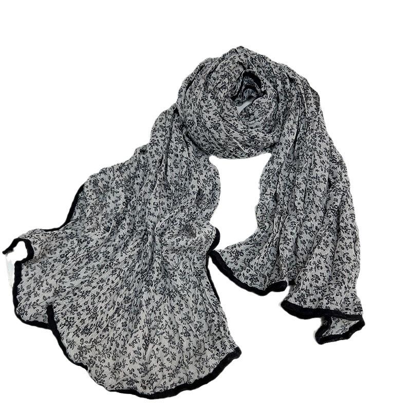 Floral Korean Cotton-Linen Scarf: Fashionable, Breathable Shawl for Autumn & Winter