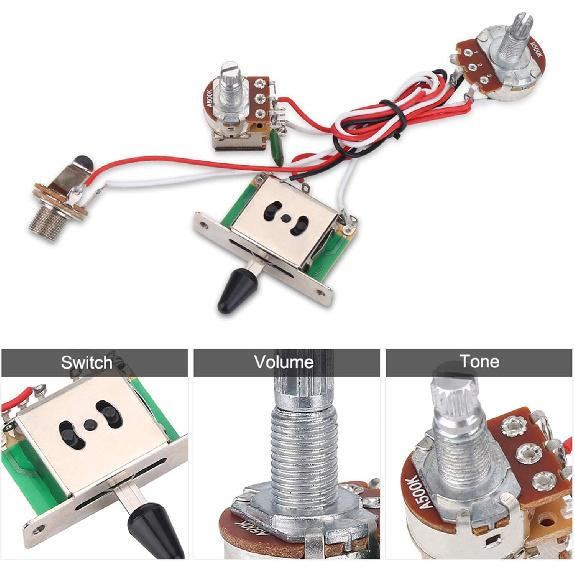 Guitar Wiring Harness, 3 Way Toggle Switch Guitar Electric Guitar Wiring Kit 500k Wiring Harness Easy To Install