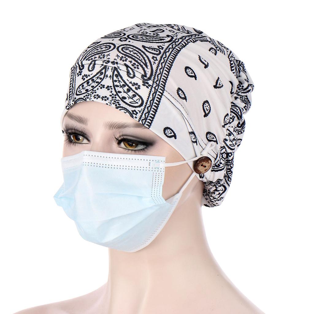 Women With Buttons India Hat Muslim  Chemo Hat  Wrap Cap