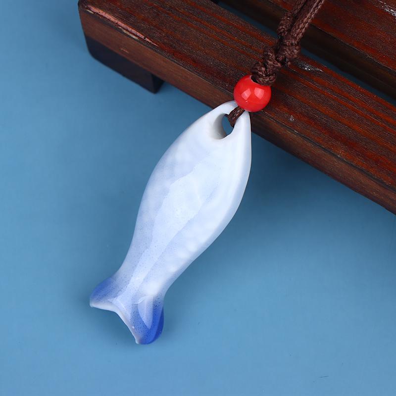 Chinese Stijl Keramische Visfluit Kettingen Hanger Gladde Handgemaakte Fluit Delicieuze Bedel Ketting Unisex Trui Ketting
