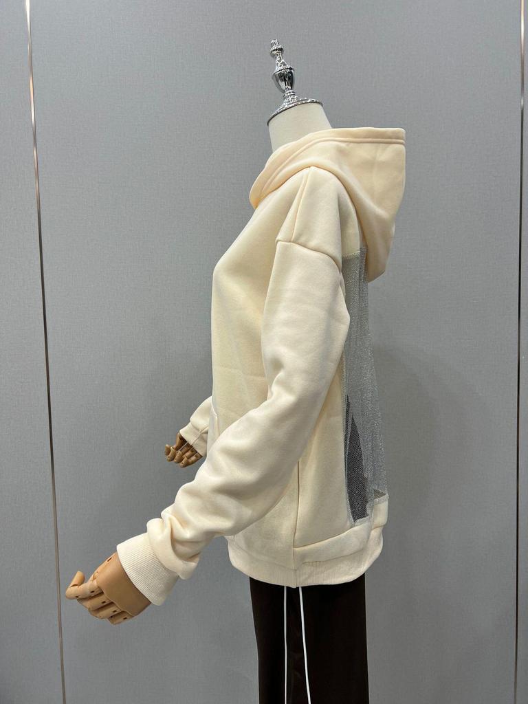 2025 Herbst/Winter Damen Kapuzenpullover mit Netz und Rückenausschnitt, einfarbig