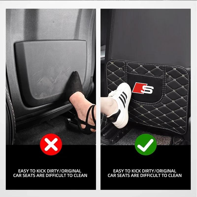 Car Seat Back Anti Kick Pad Leather Scratch Mat Logo For q2 SLine S1 S2 S3 S4 S5 S6 S7 S8 SQ2 SQ3 SQ4 SQ5 SQ8 Car Accessories
