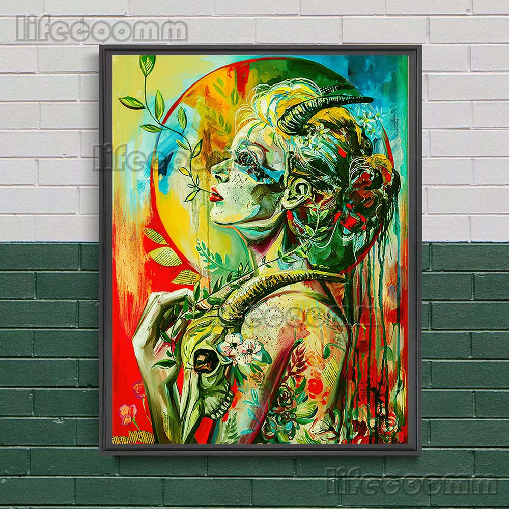 Gotycka Konstelacja Wiedźma Surrealistyczny Wydruk Sztuki Czaszki Dekoracja Ścienna Sztuka Płótno Malowanie Wystrój Domu Straszny De Wicca Plakat Wydruk Bez Ramki