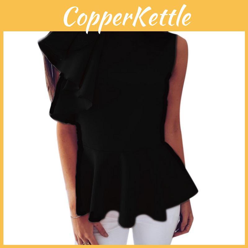 Women's Fashion Summer Round Neck Irregular Ruffled Slim Sleeveless Solid Top For Effortless Style