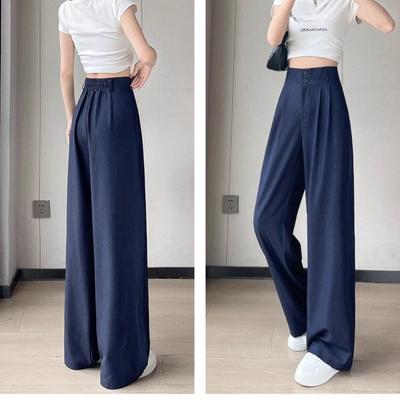 Pantaloni da Donna in Tessuto Morbido Denim Vita Alta Gamba Larga Sottili Comodi Primavera Estate Abbigliamento Casual Pantaloni
