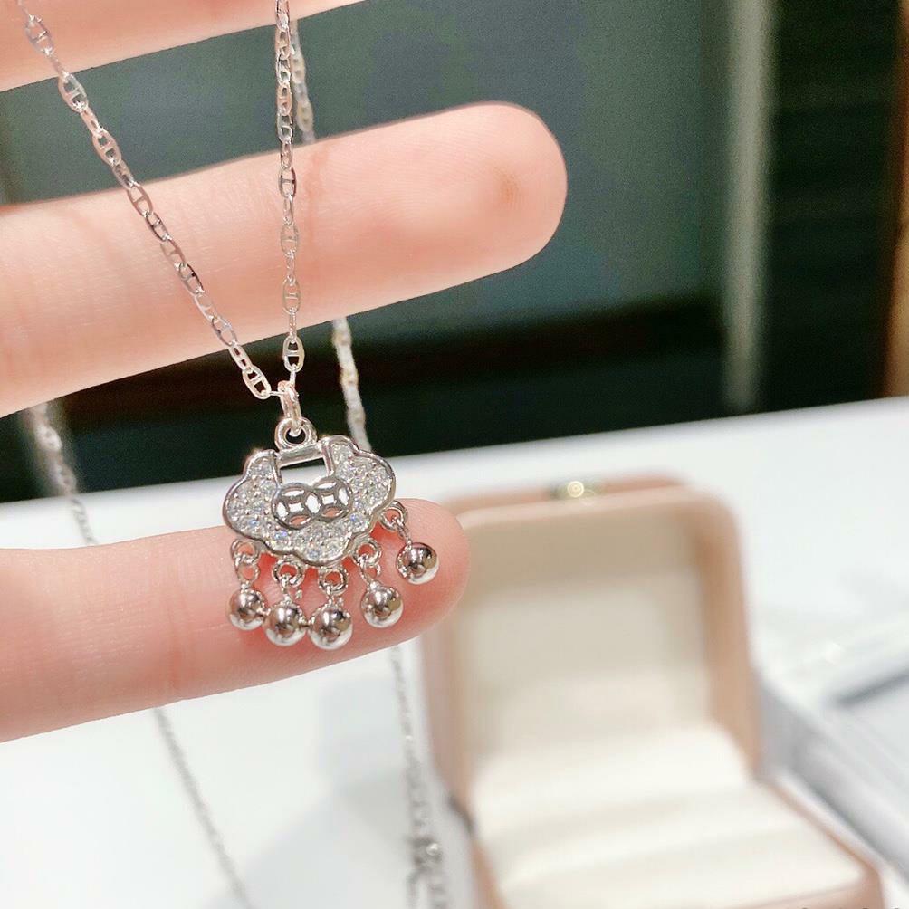 Peace Bell Longevity Lock Necklace: Elegant Chinese-Style Copper Coin Collarbones Chain for Women
