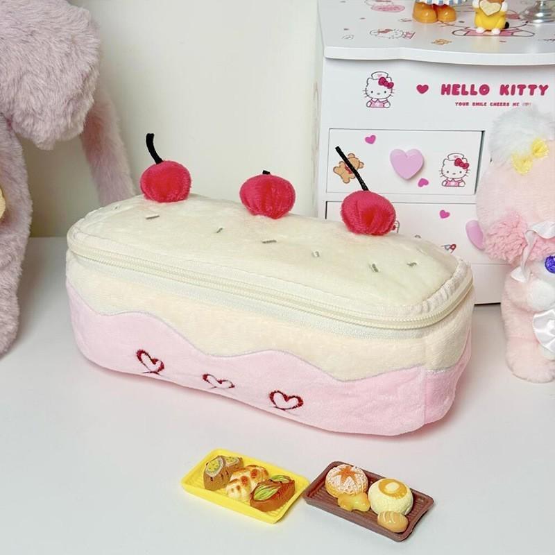 Elegante Astuccio Sottile in Peluche Ciliegia - Stile Coreano per Studenti delle Scuole Superiori