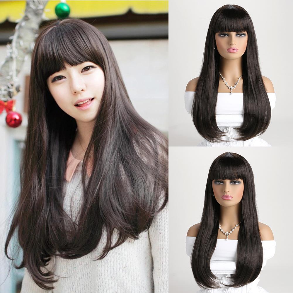 Women’s Fashion Pear-Curl Long Curly Wig Natural Look Fluffy Style Synthetic Full Cap Wig with Bangs